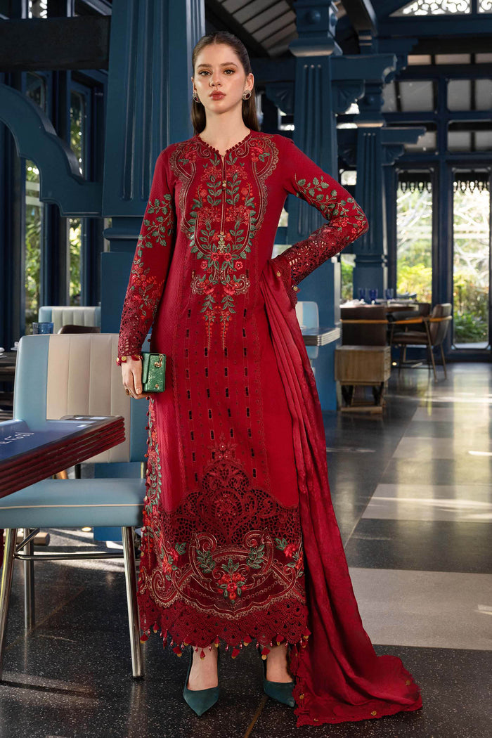 3 Piece Unstitched Embroidered Jacquard Lawn Suit (Red) | EL-26-05