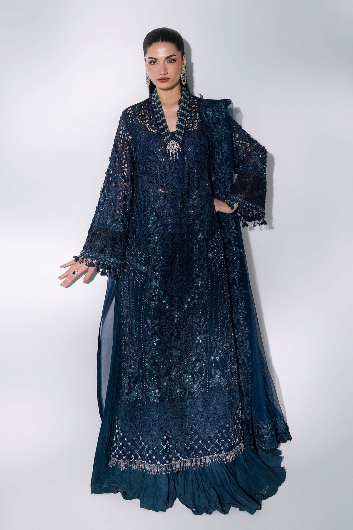 BD-3106 Teal Embroidered Organza Suit