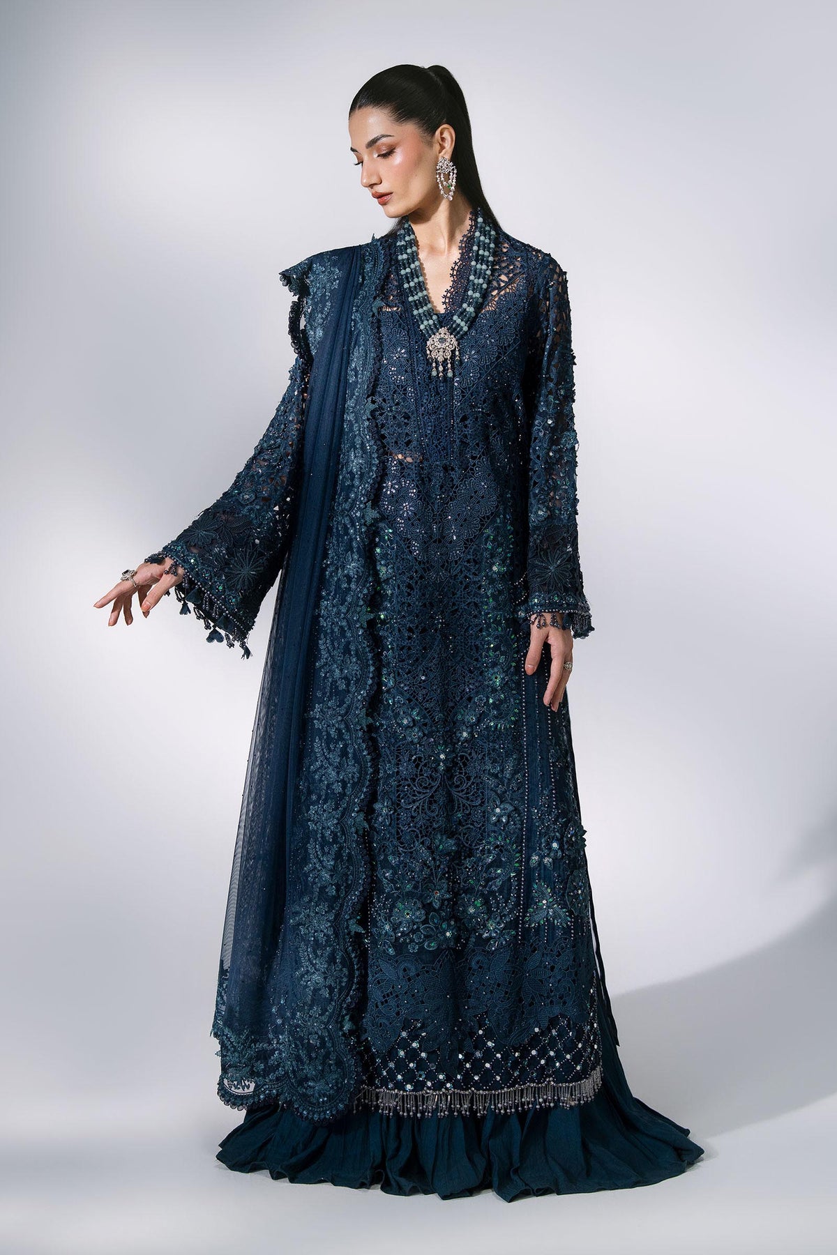 BD-3106 Teal Embroidered Organza Suit