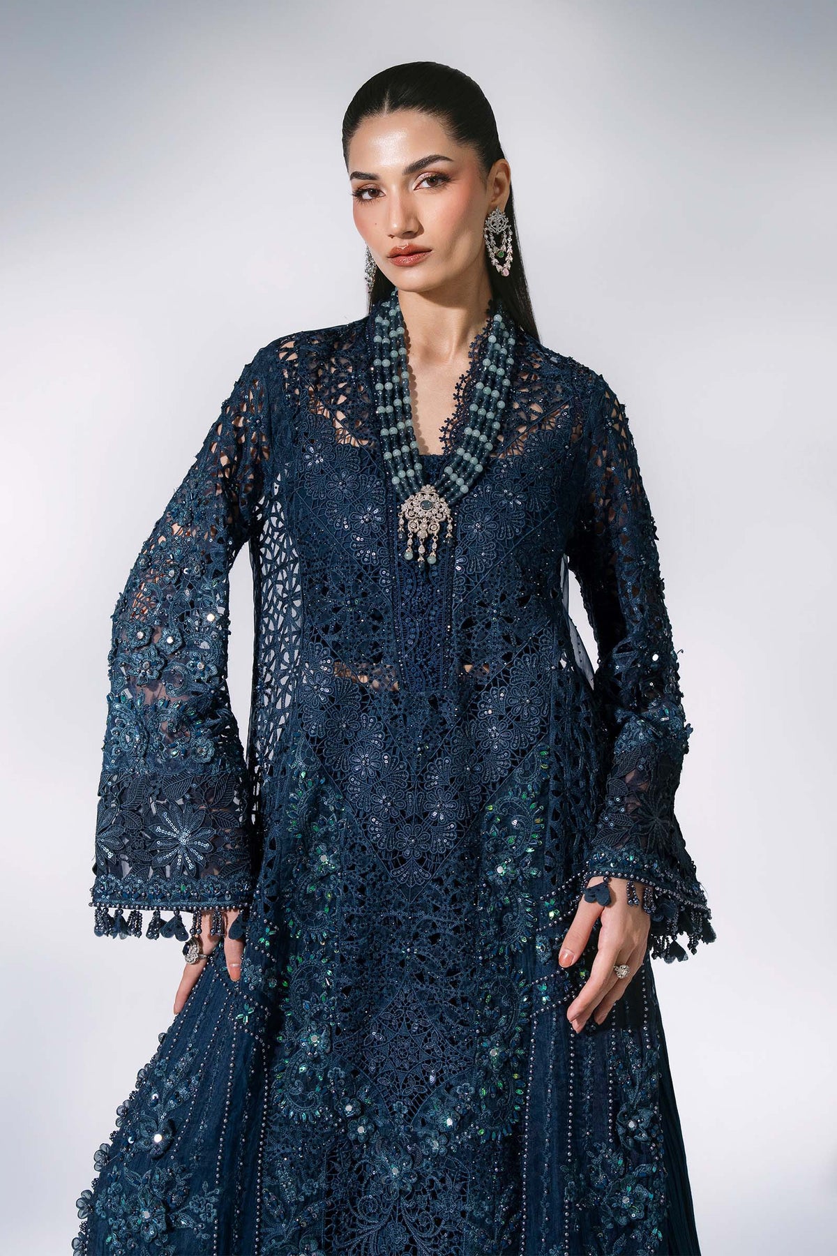 BD-3106 Teal Embroidered Organza Suit