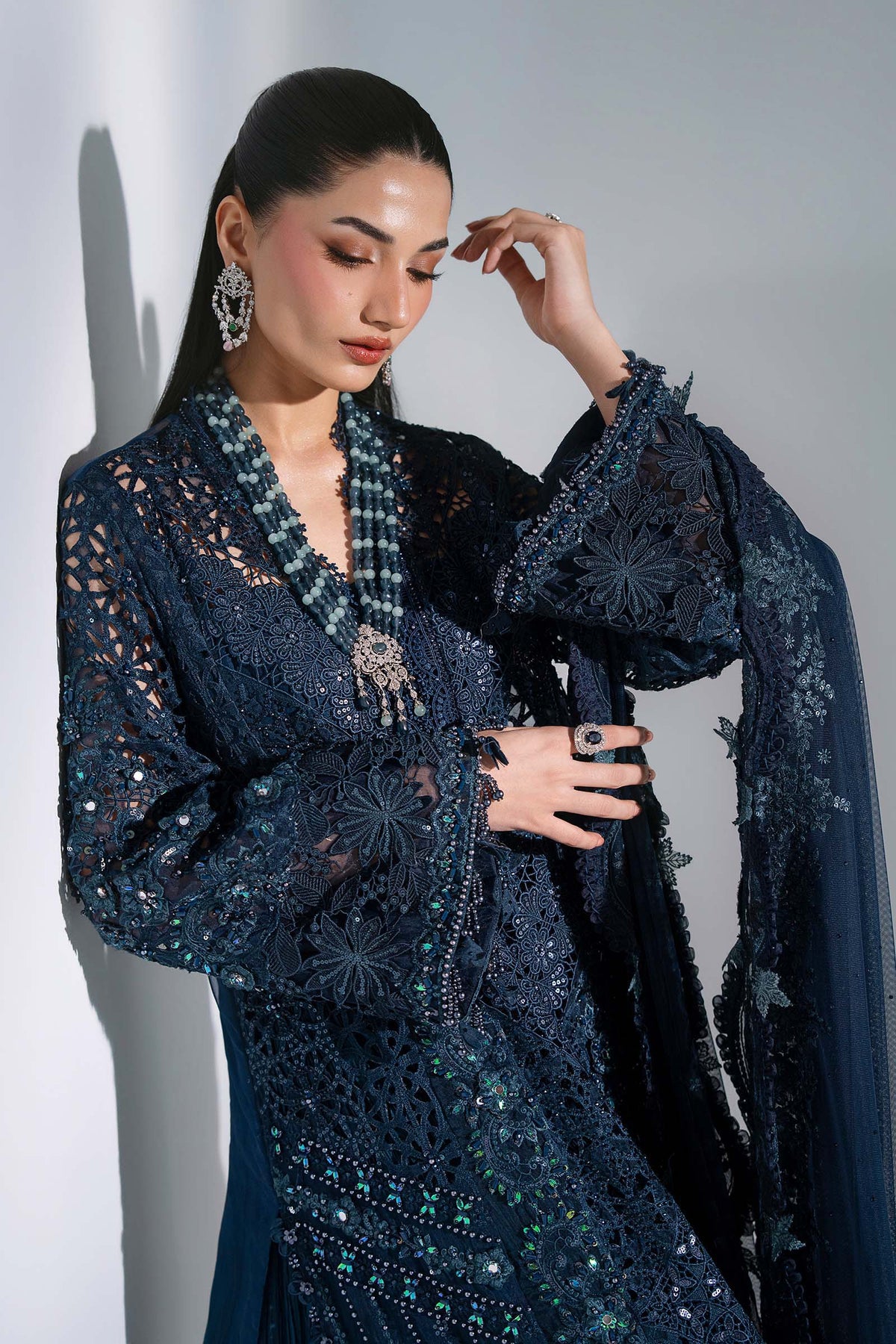 BD-3106 Teal Embroidered Organza Suit