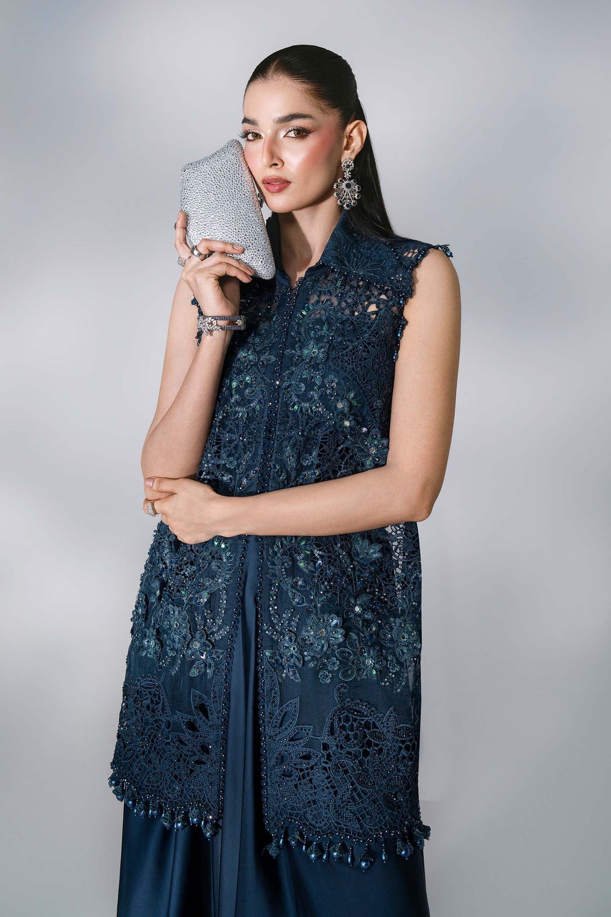 BD-3106 Teal Embroidered Organza Suit