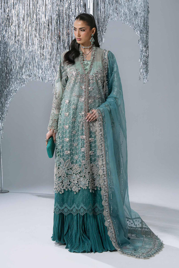BD-3107 Aqua & Sea Green Embroidered Organza Suit