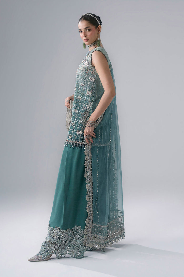 BD-3107 Aqua & Sea Green Embroidered Organza Suit