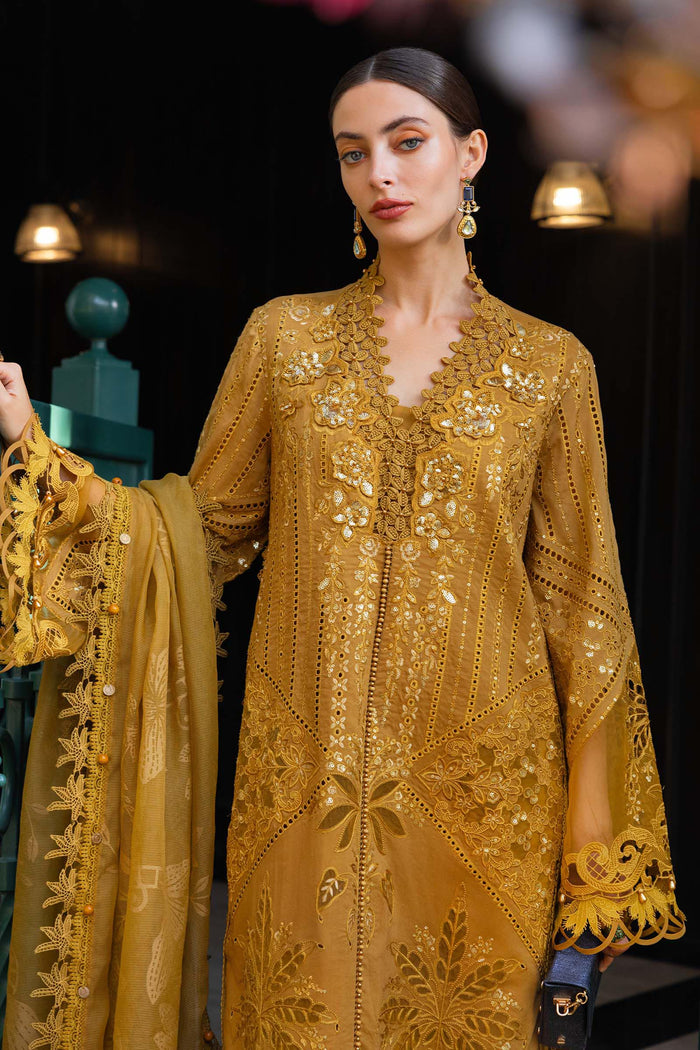 3 Piece Unstitched Embroidered Lawn Suit (Mustard) | EL-26-07