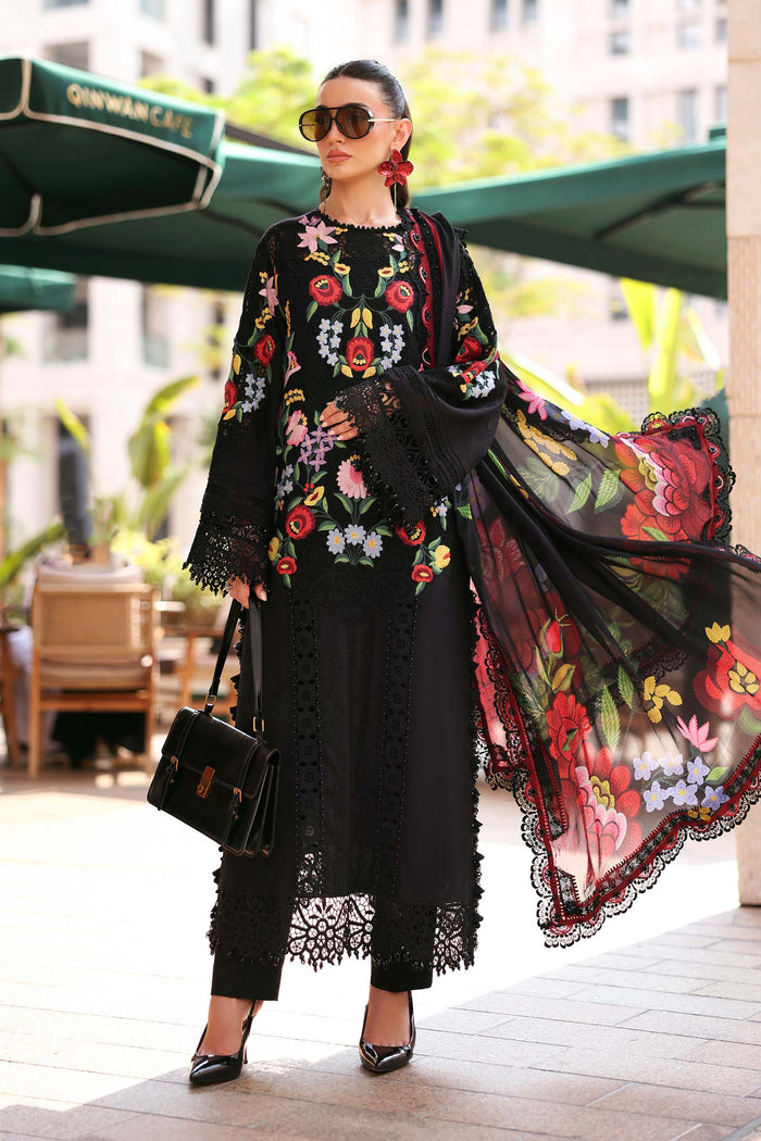 3 Piece Unstitched Embroidered Jacquard Lawn Suit (Black) | D-2610-B