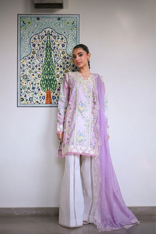 WHISPERS OF SUMMER / LILAC LUXURY PRINTED EMBROIDERED LAWN SET (NEL-25619)