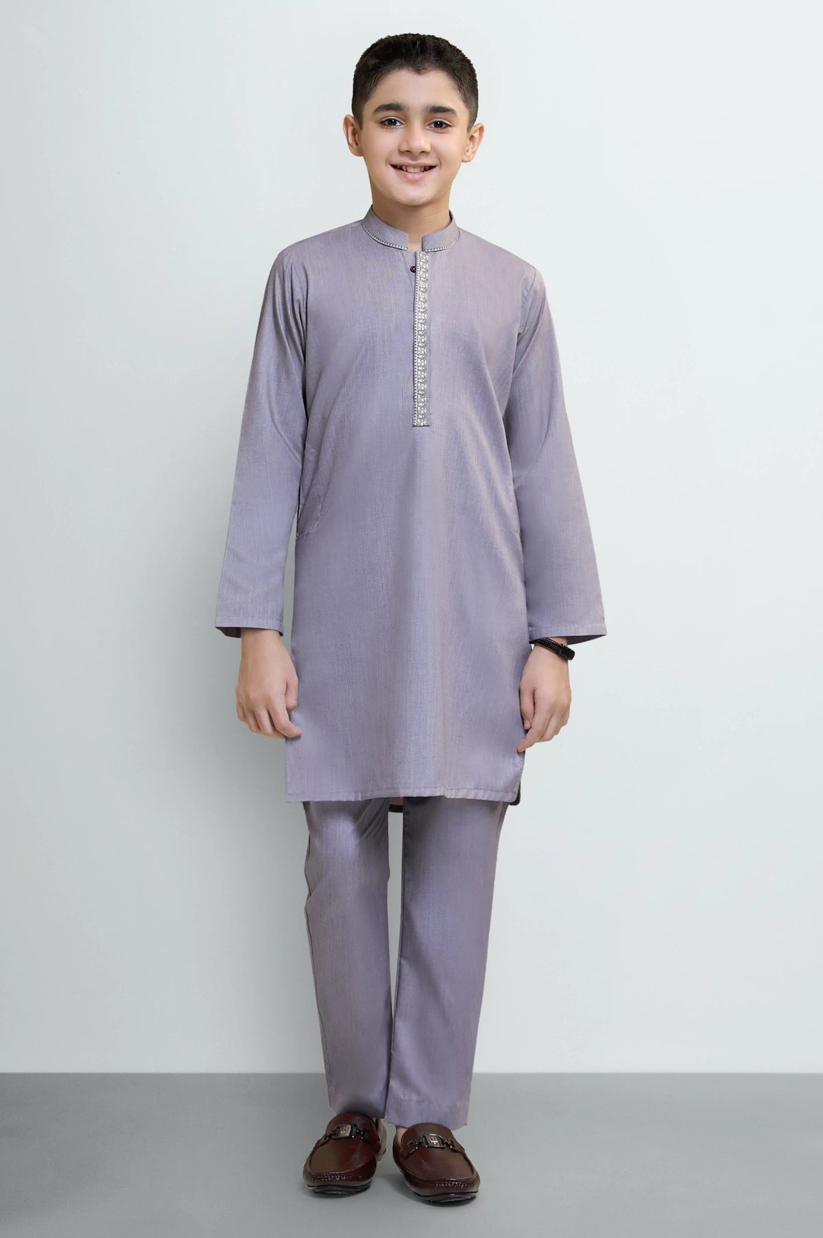 Muted Red Boys Kurta Embroidered Pajama