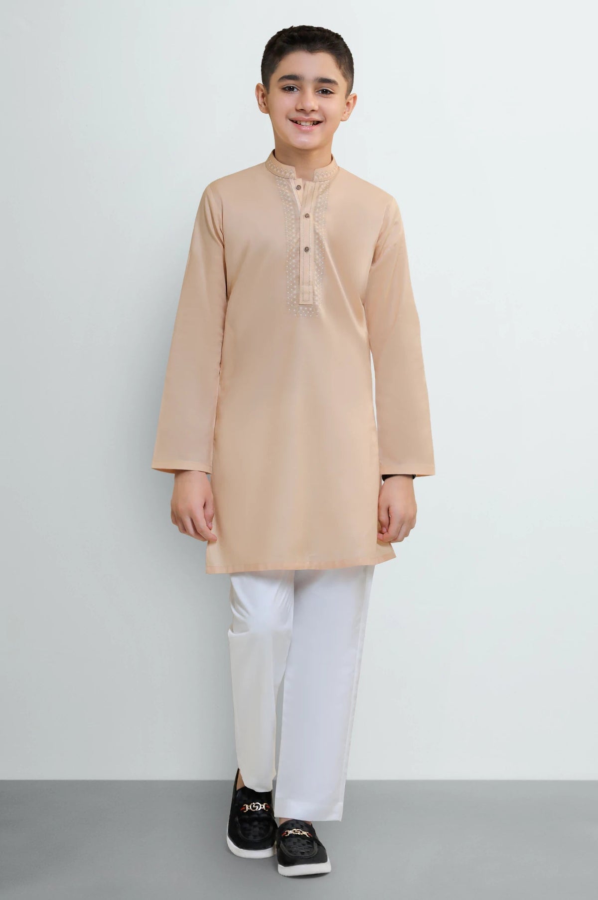 Peach Boys Screen Printed Kurta Pajama