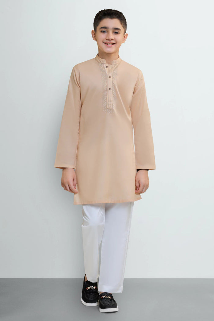 Peach Boys Screen Printed Kurta Pajama