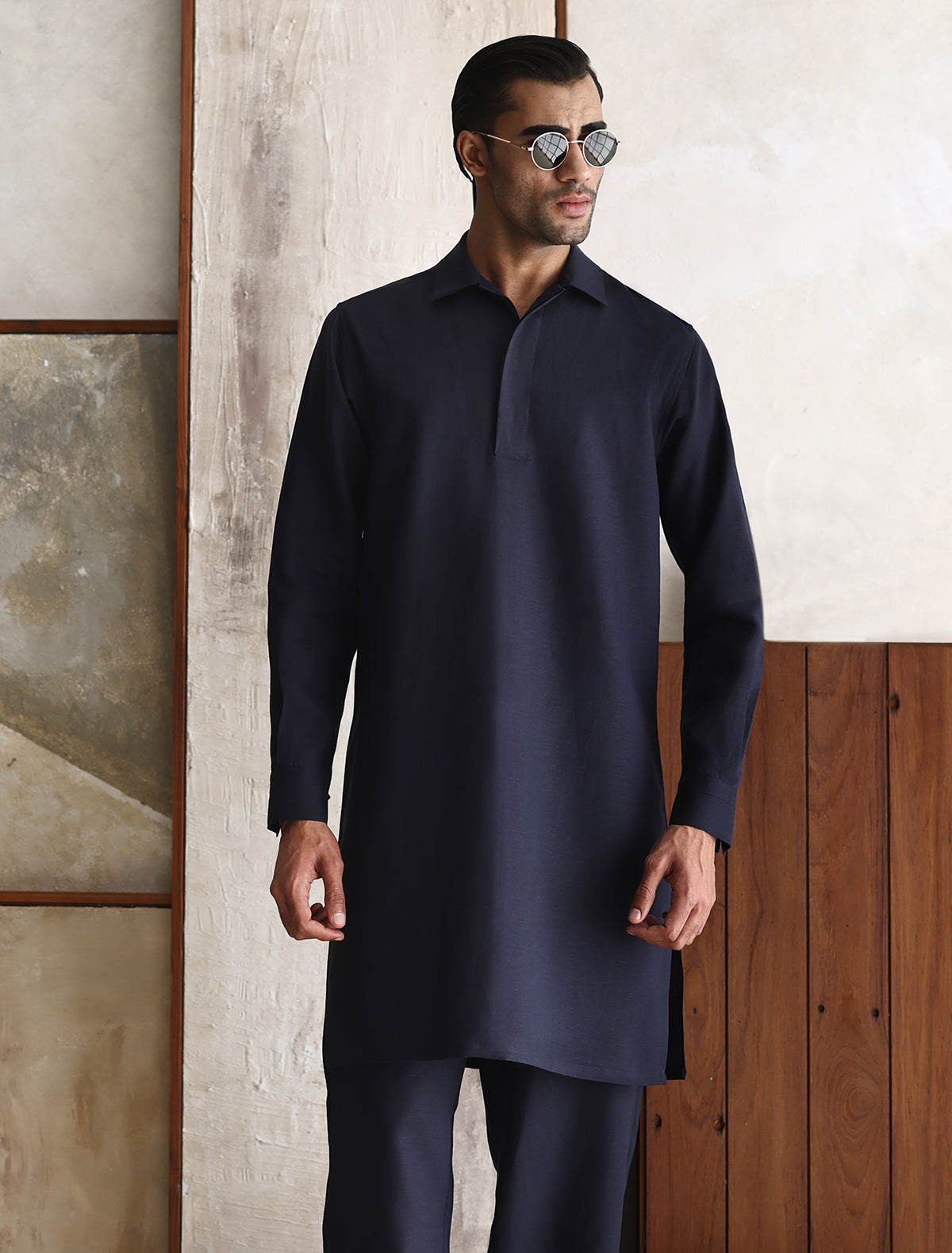 Blue Linen Loose Fit Kurta Pajama
