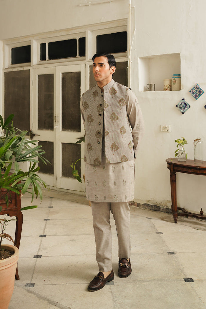 Slate Grey Printed Waistcoat