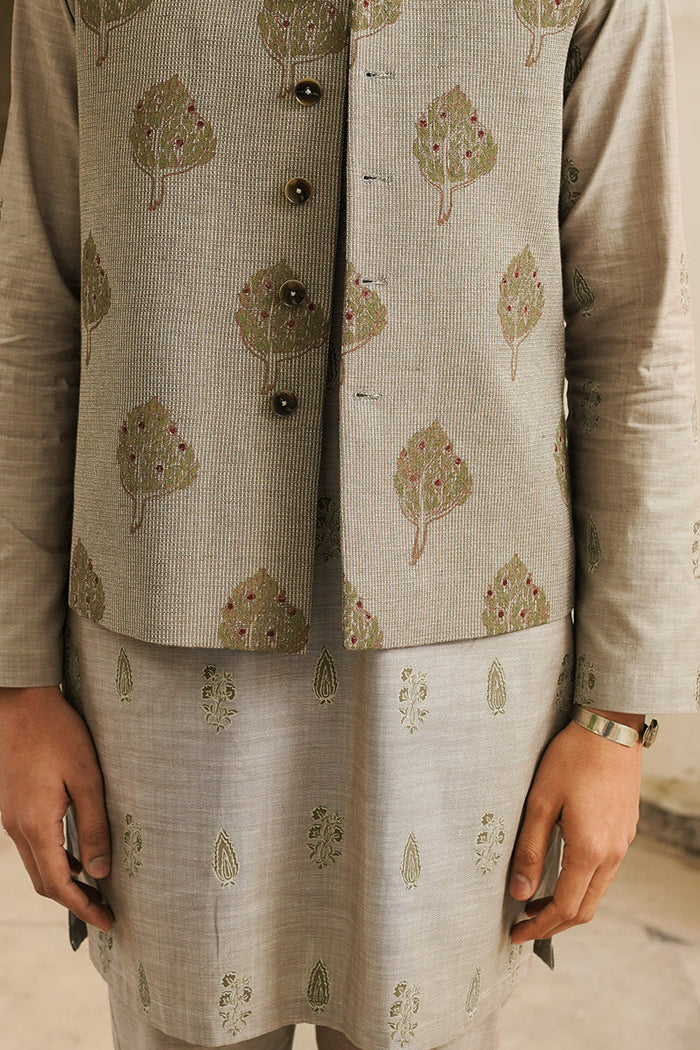 Slate Grey Printed Waistcoat