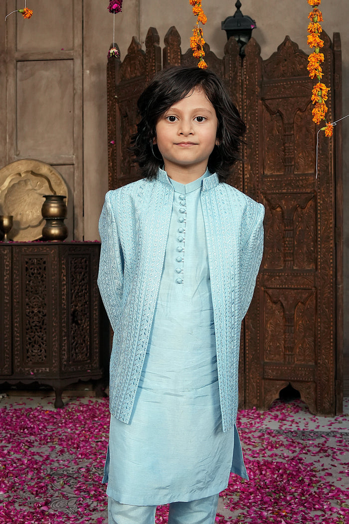 Prince Coat Open Lining Embriodery Skyblue