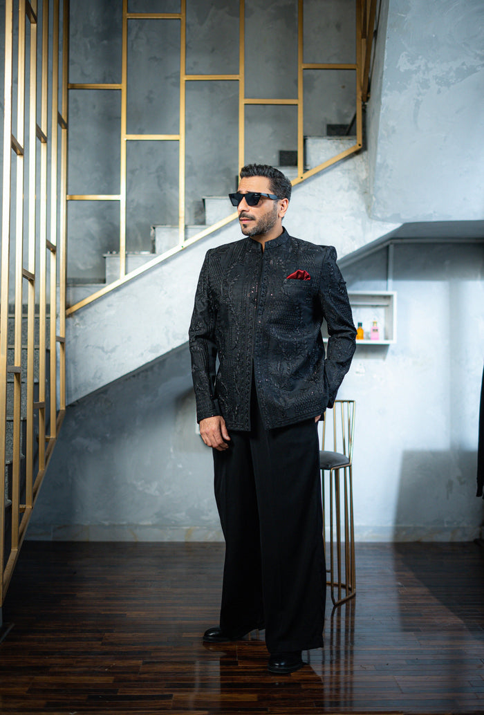 Jet Black Royale Embroidered Prince Suit