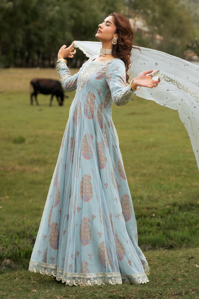 3-PC Stitched Embroidered Poly Net CMA-6-540