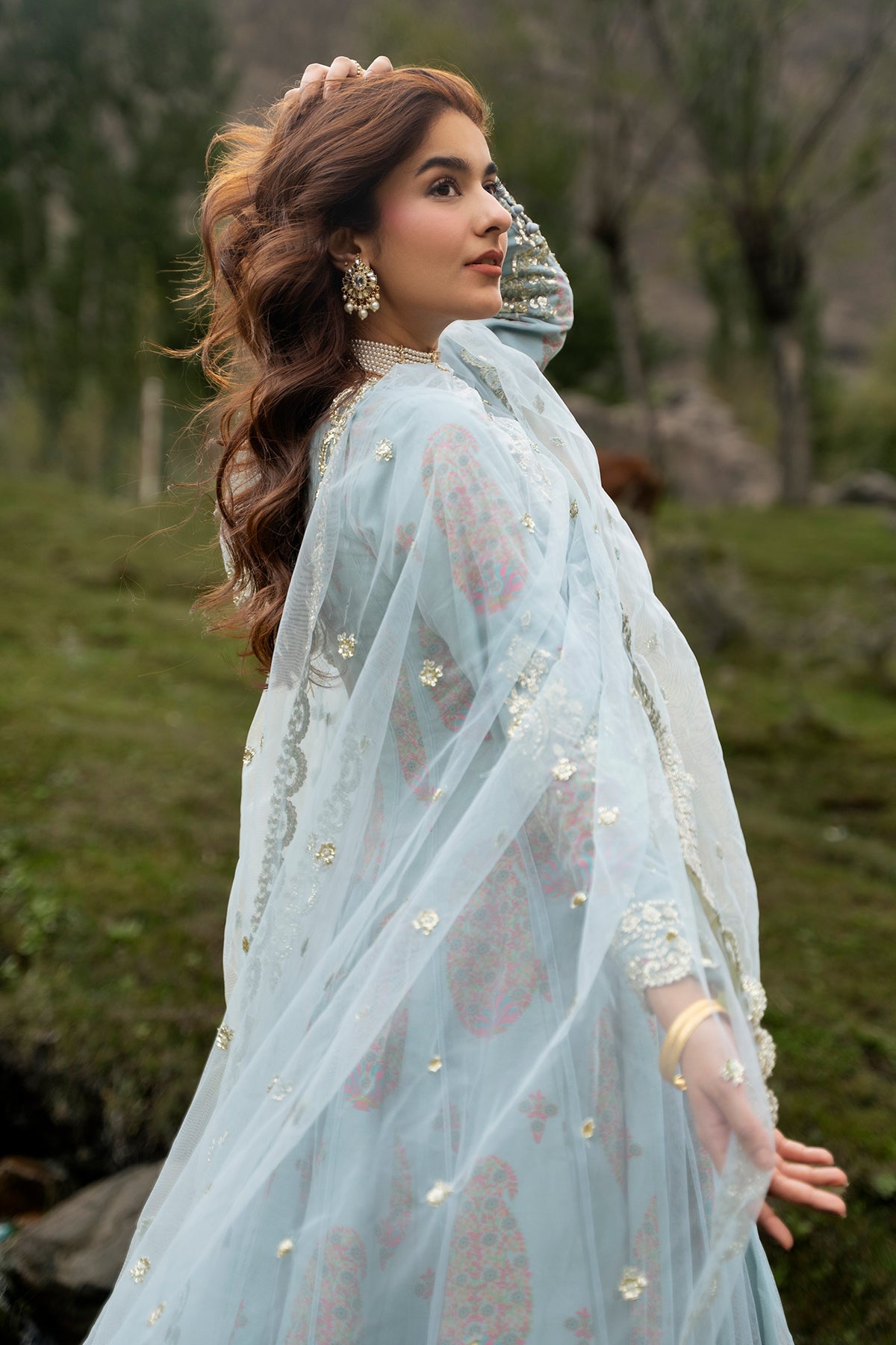 3-PC Stitched Embroidered Poly Net CMA-6-540