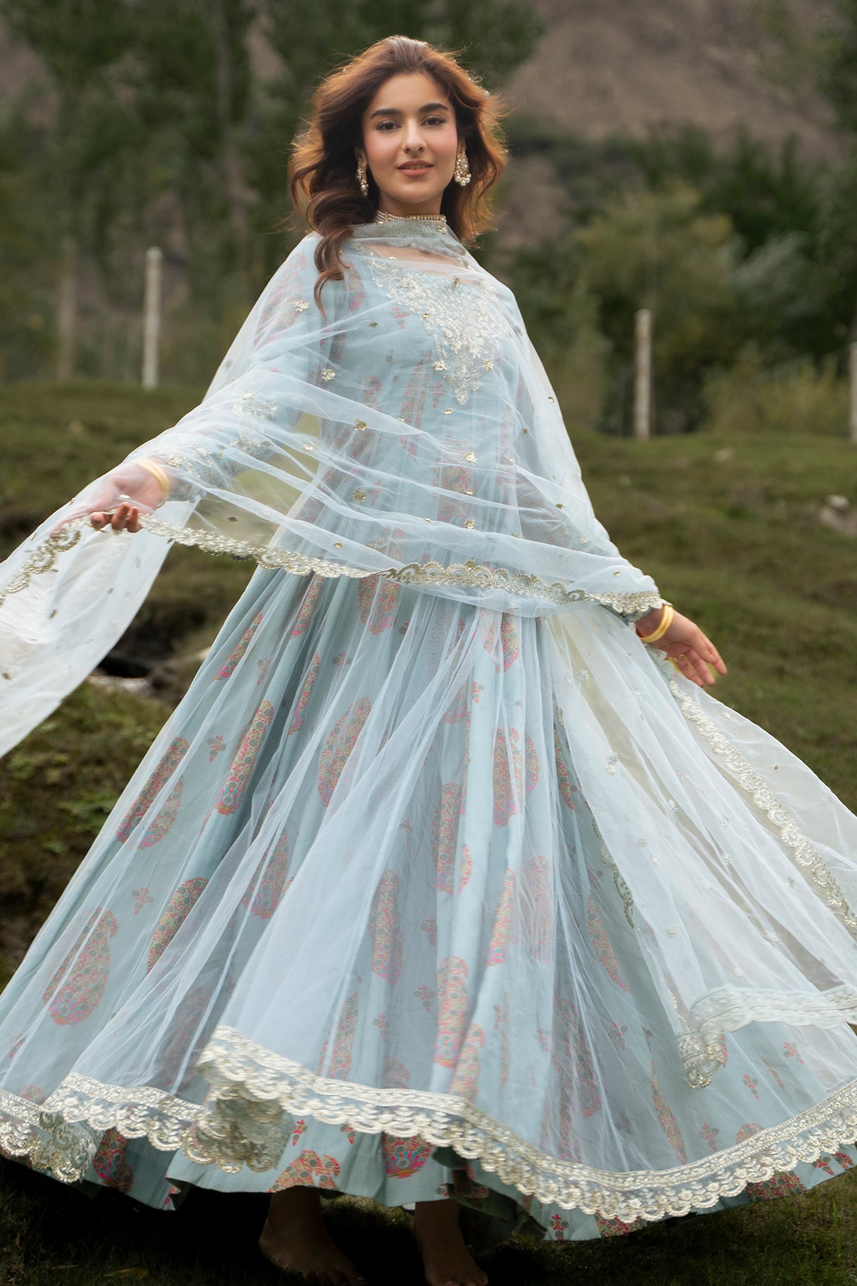 3-PC Stitched Embroidered Poly Net CMA-6-540