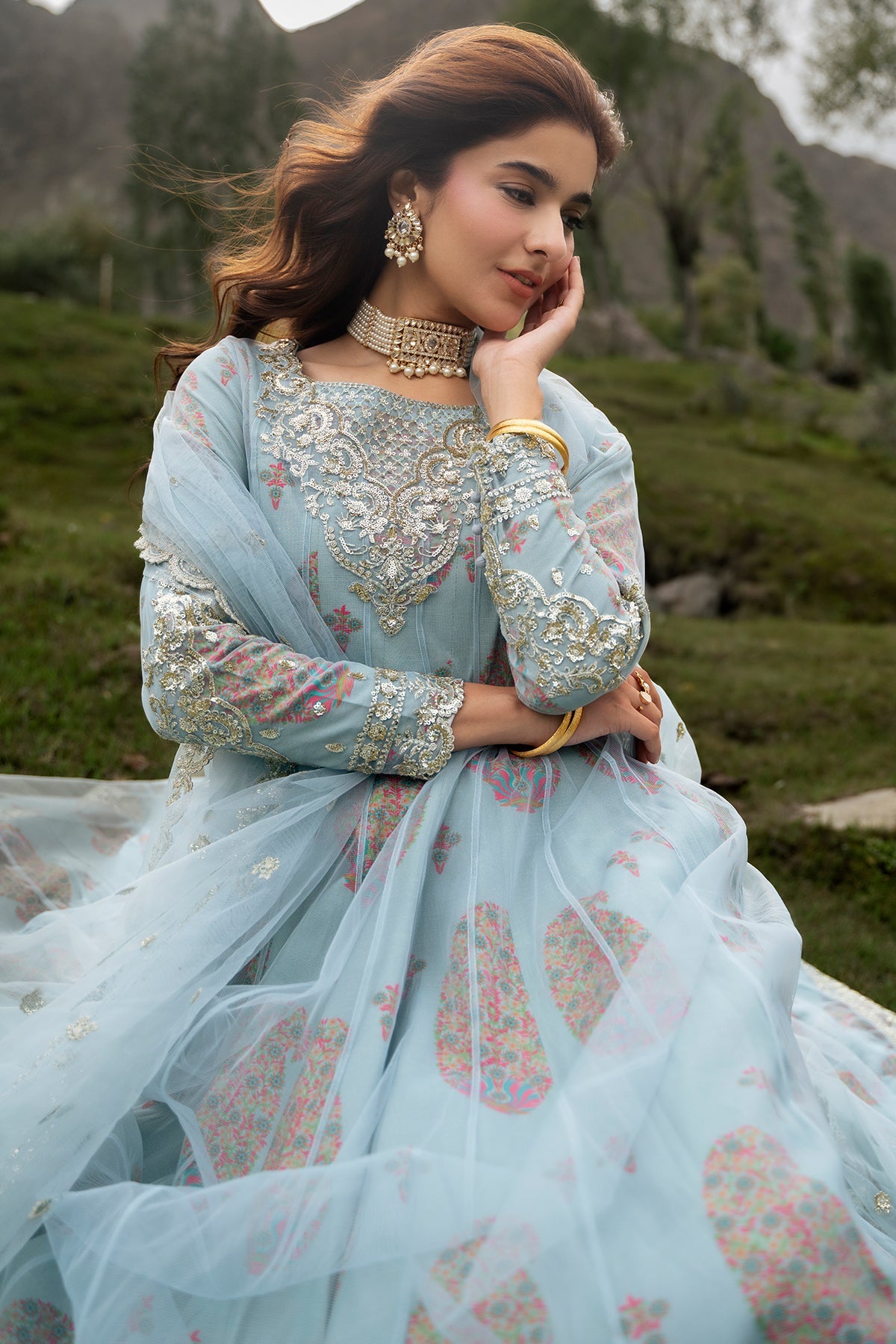 3-PC Stitched Embroidered Poly Net CMA-6-540