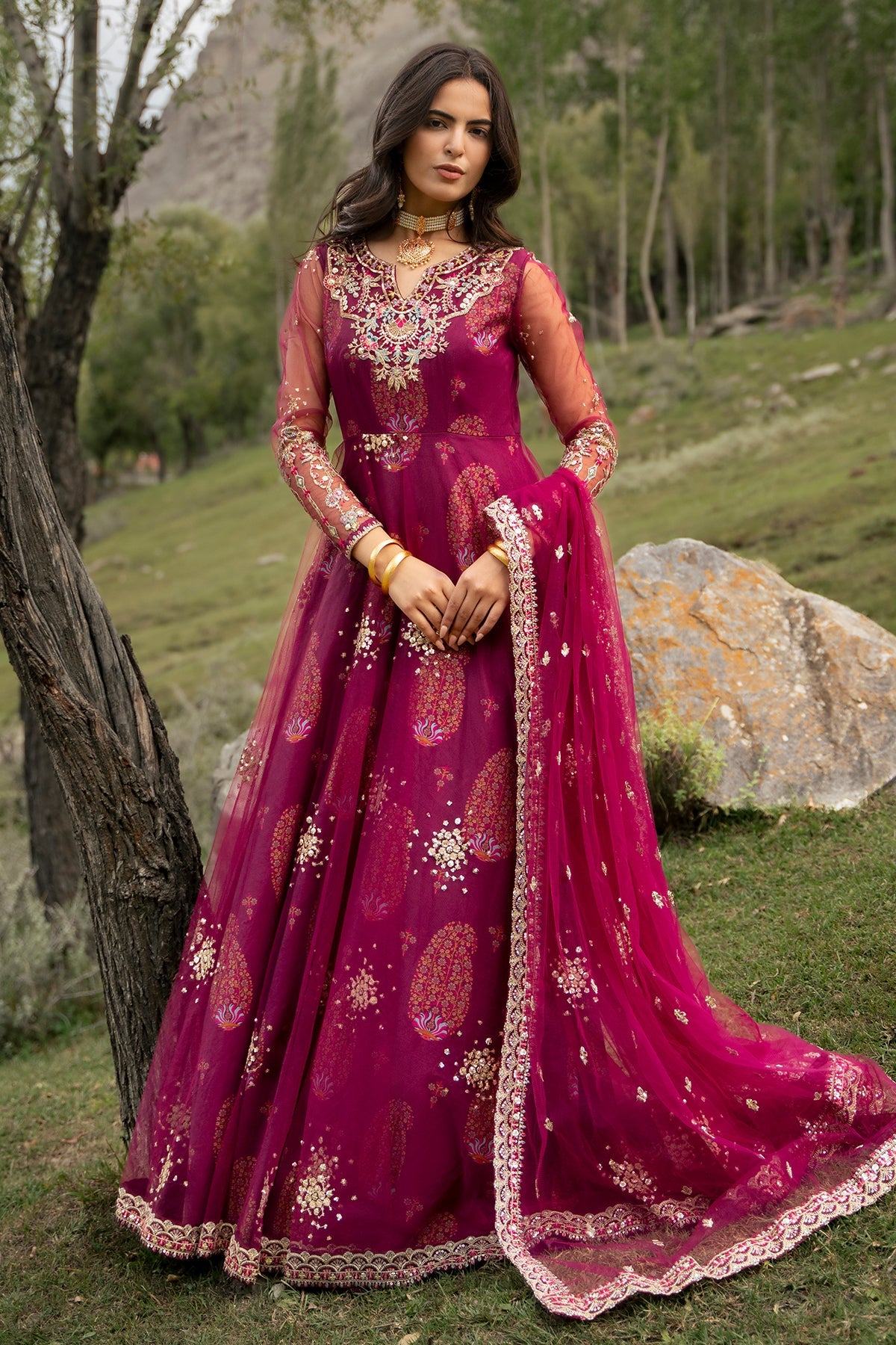 3-PC Stitched Embroidered Poly Net CMA-6-481