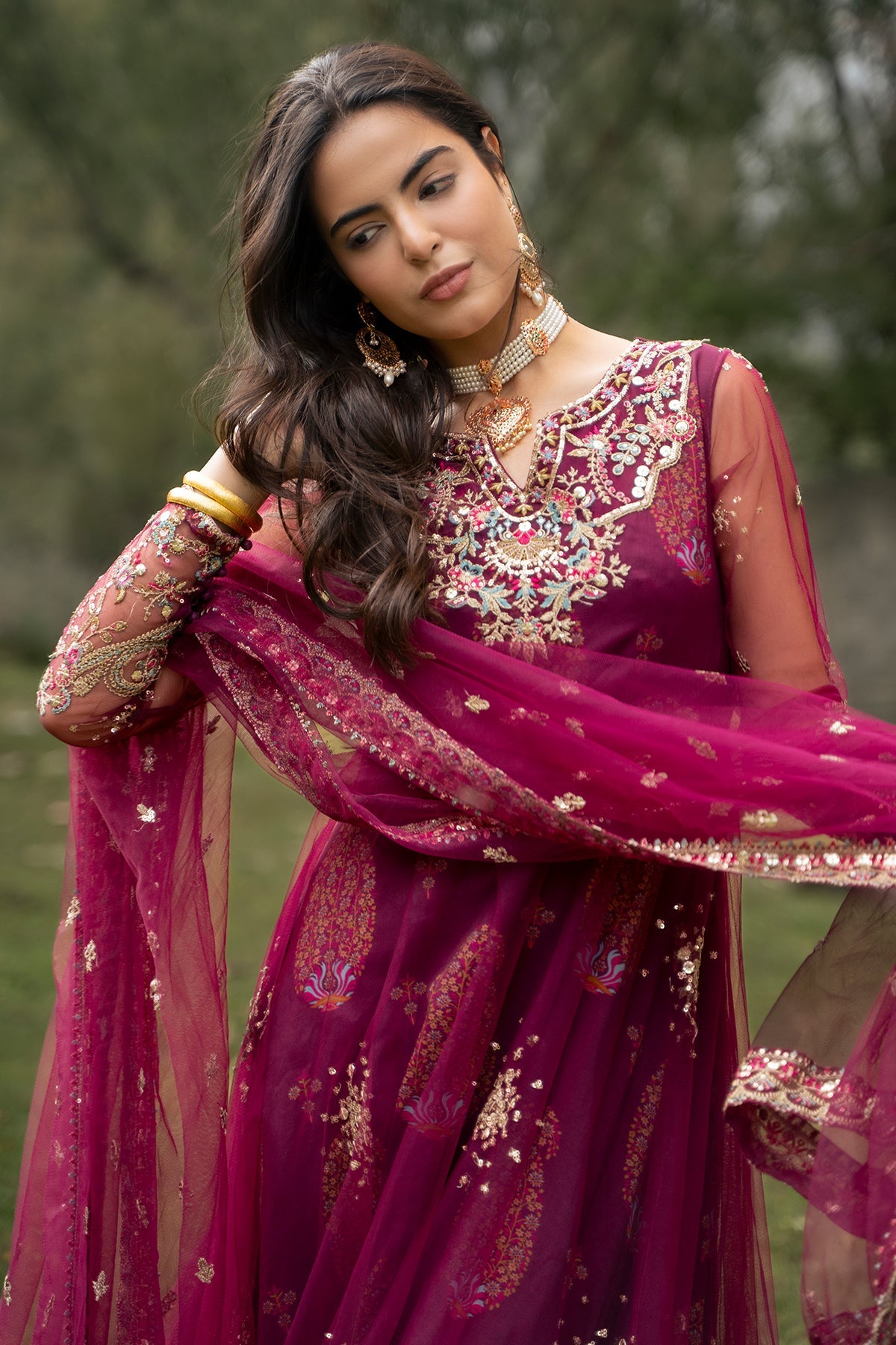 3-PC Stitched Embroidered Poly Net CMA-6-481