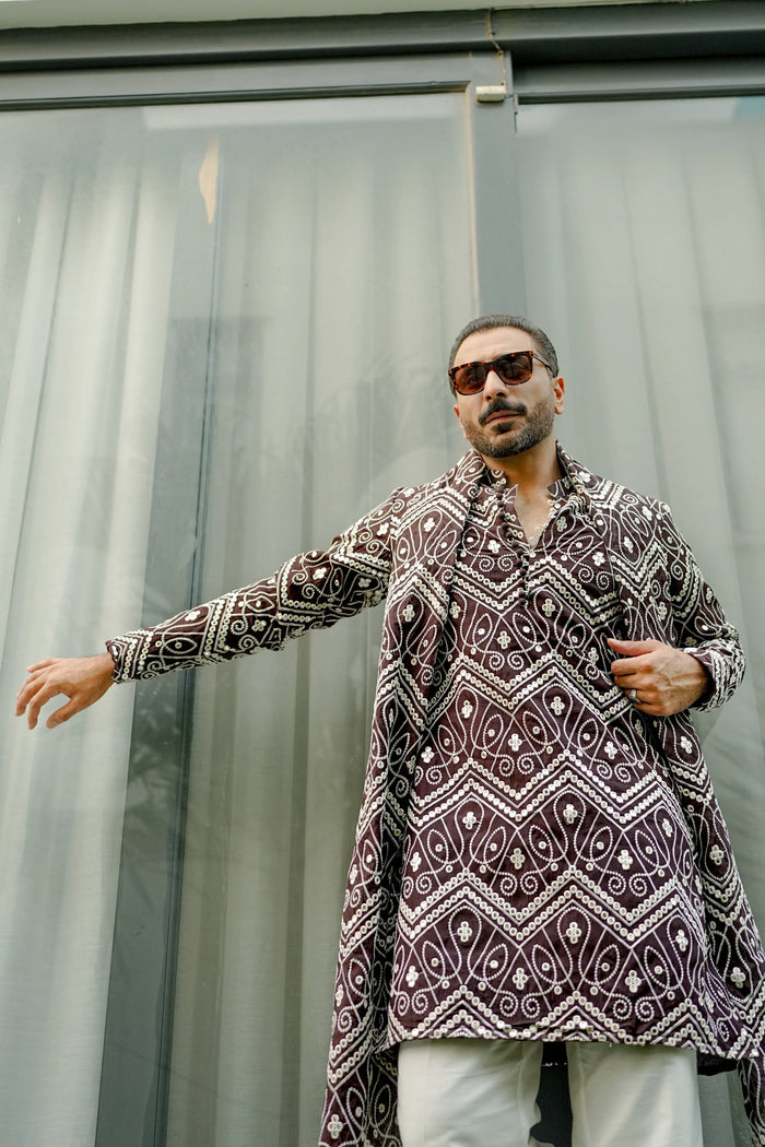 NAQOOSH – DARK BROWN KURTA PAJAMA
