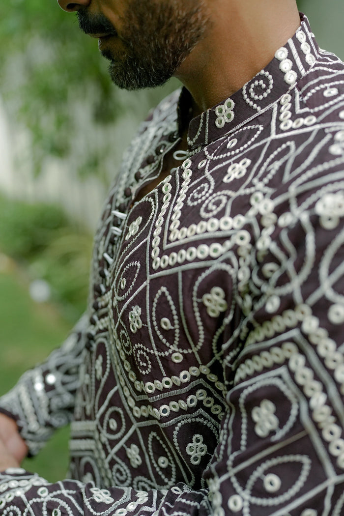 NAQOOSH – DARK BROWN KURTA PAJAMA