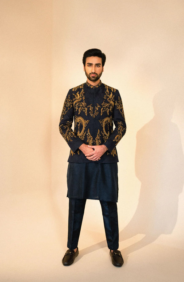 Dastoor -  Prince Coat Paired with a Silk Kurta & Pants