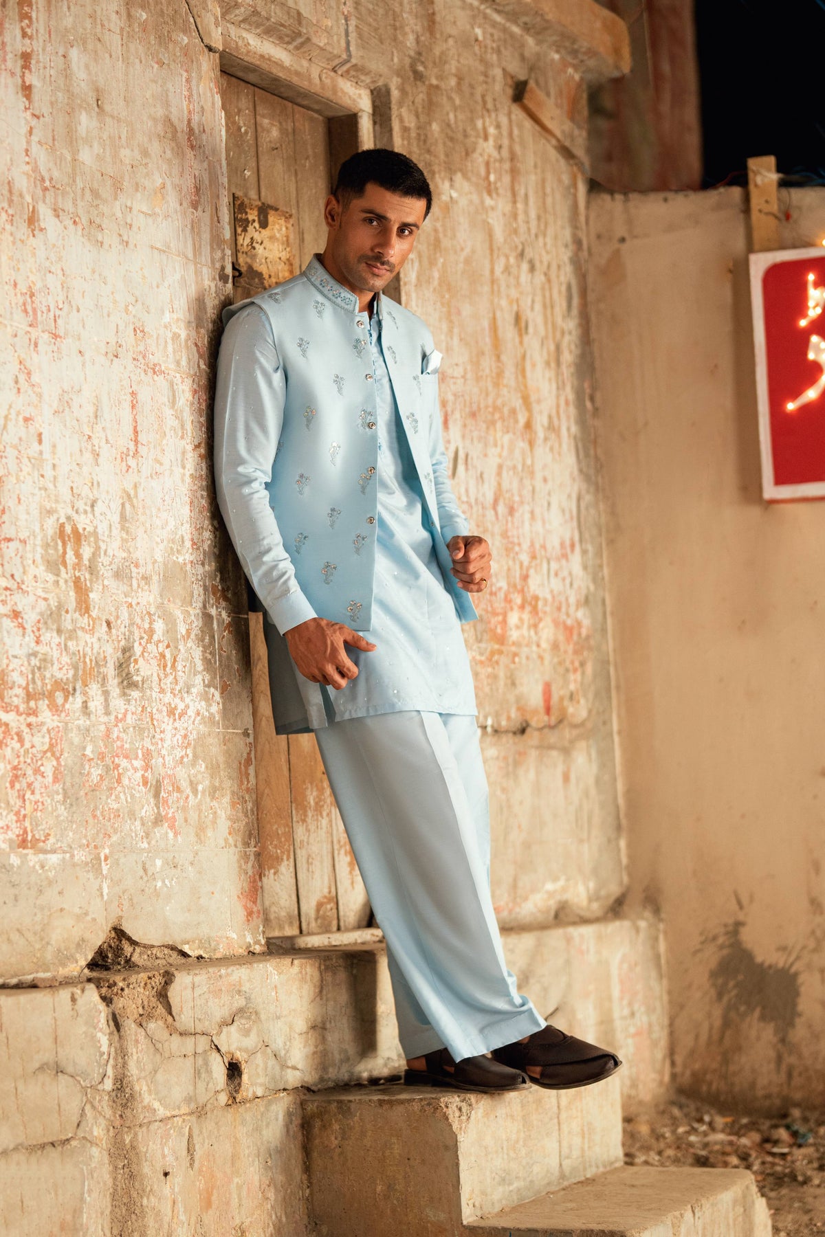 Eshaan Aqua Blue Waist Coat