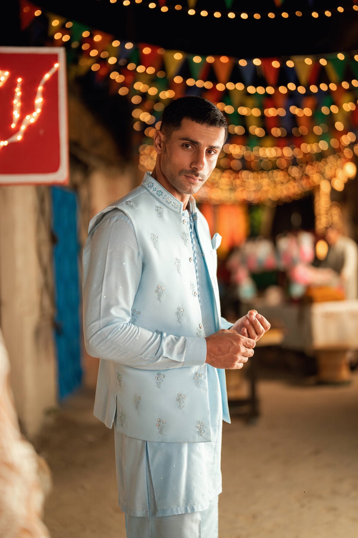 Eshaan Aqua Blue Waist Coat