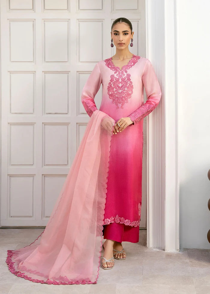 Rosebloom Pink Ombre Tussar Silk 3-Piece Suit Set | Eid & Formal Wear – Nuriyaa La Fiora