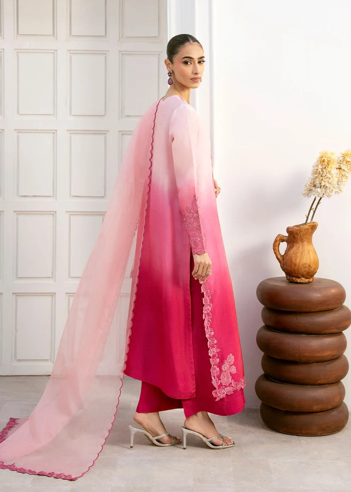Rosebloom Pink Ombre Tussar Silk 3-Piece Suit Set | Eid & Formal Wear – Nuriyaa La Fiora