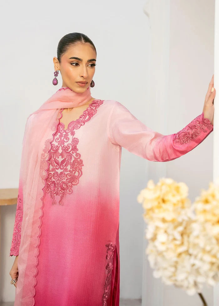 Rosebloom Pink Ombre Tussar Silk 3-Piece Suit Set | Eid & Formal Wear – Nuriyaa La Fiora