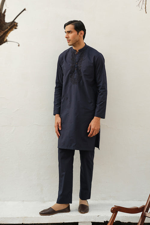 Navy Blue Embroidered Kurta Pajama