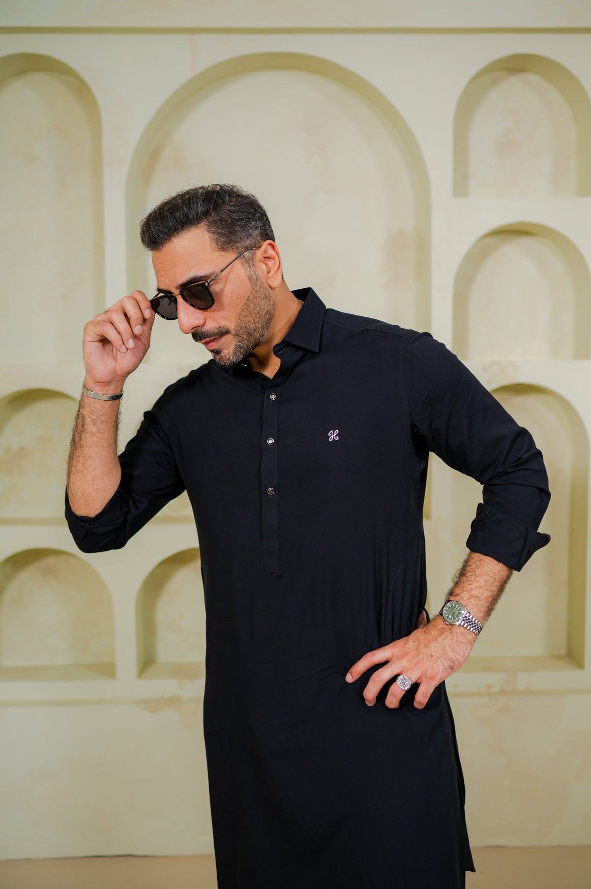 Black Bosky Linen Shalwar Kameez