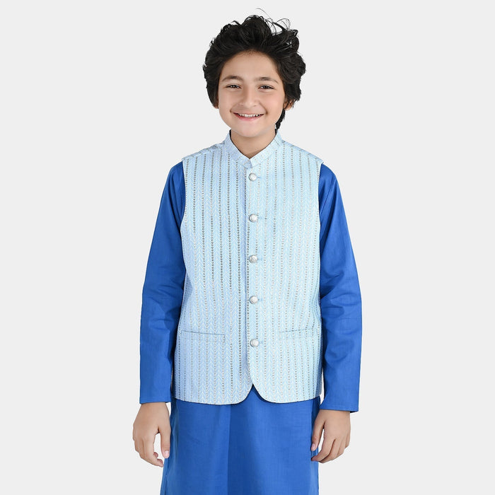Boys Poly Viscose Waistcoat (Cloudy) - Blue