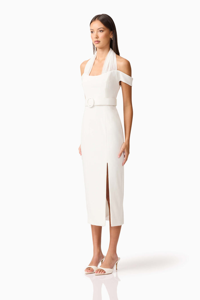 Ruby Halter Midi Dress in White