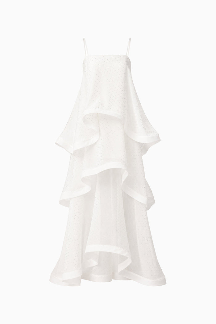 Moss Tiered Embellished Gown in White