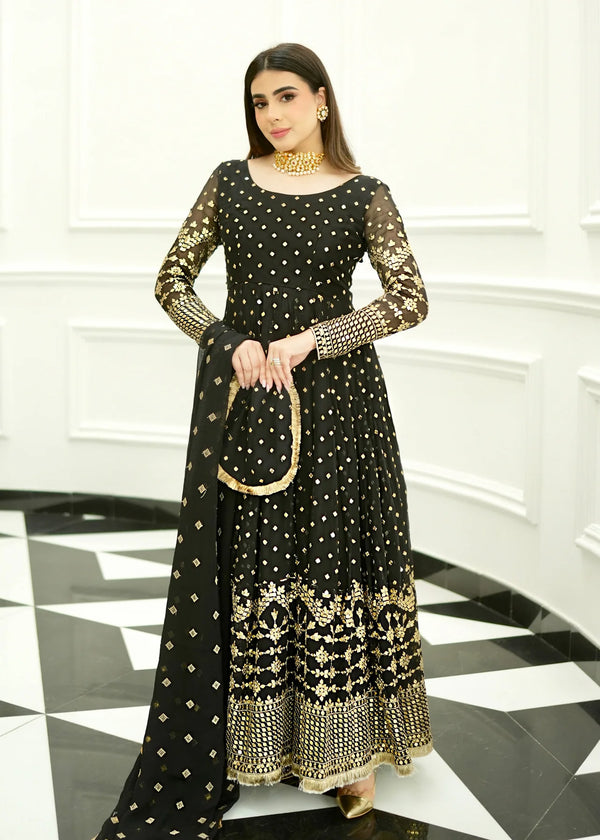 Black chiffon pishwas