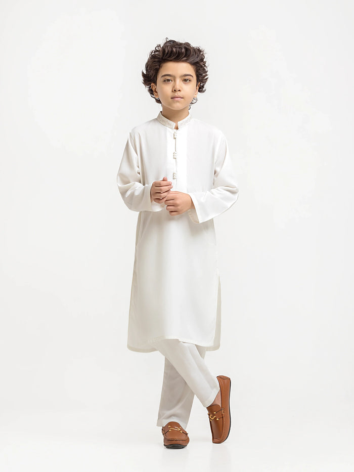Off White Embroidered Dobby Kurta Pajama