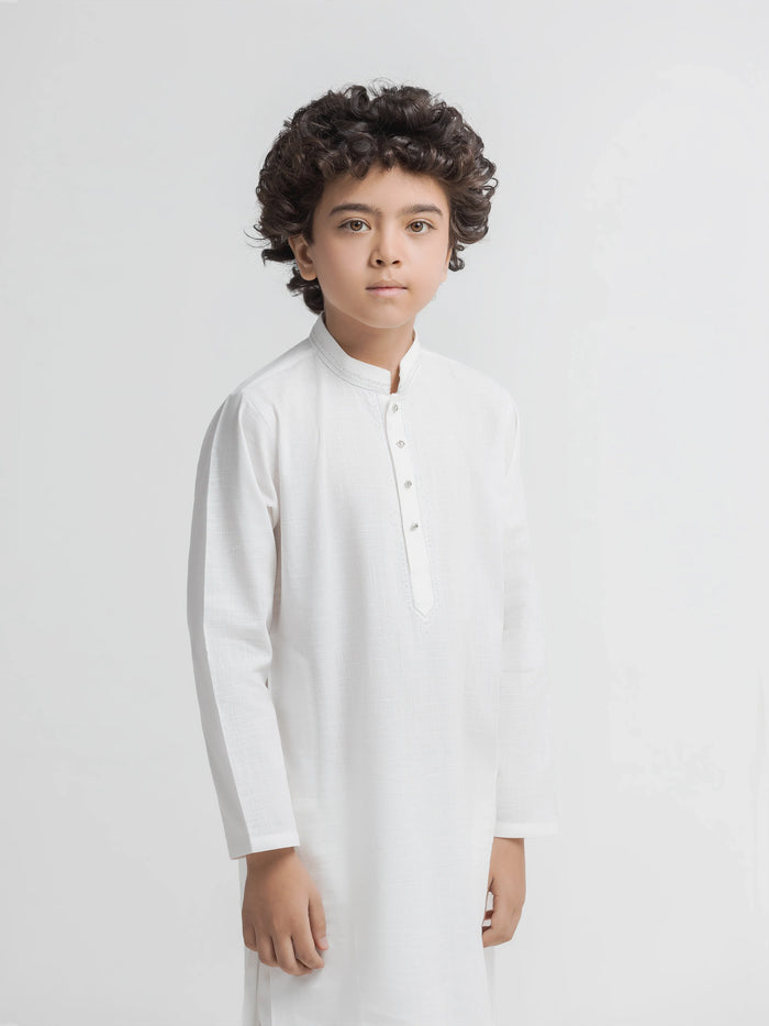 White Embroidered Cotton Slub Kurta Pajama