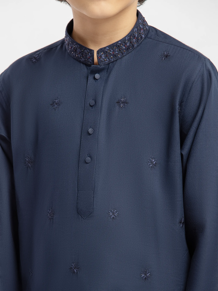 Navy Blue Embroidered Dobby Kurta Pajama