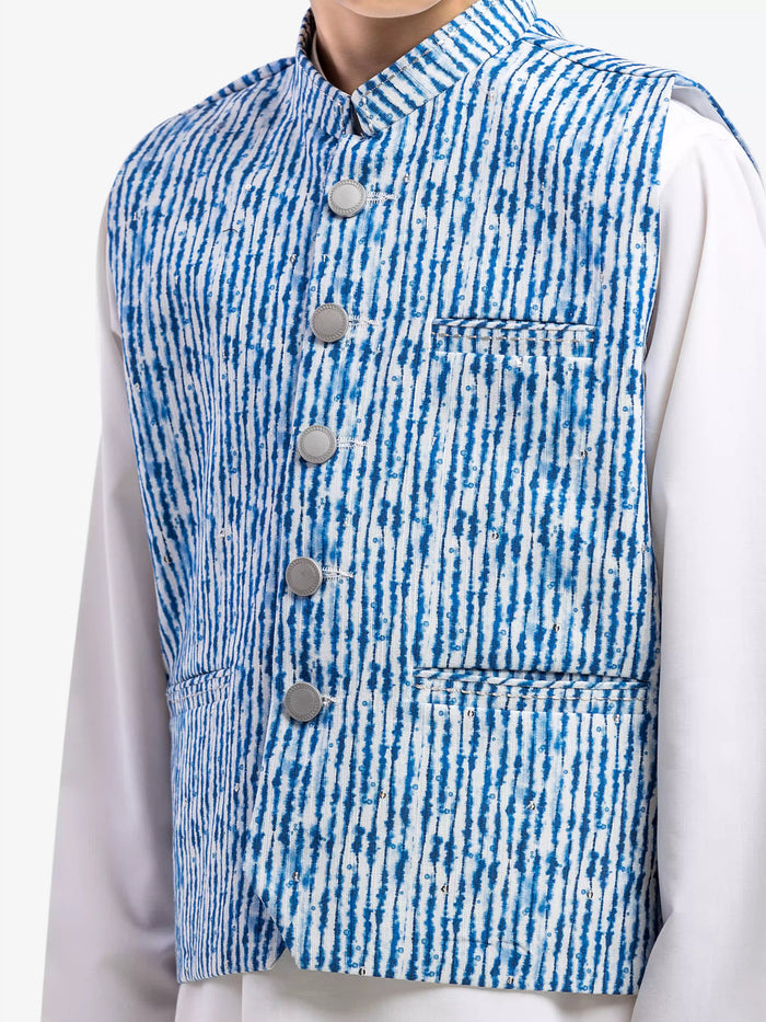 Blue Blended Waistcoat Suit