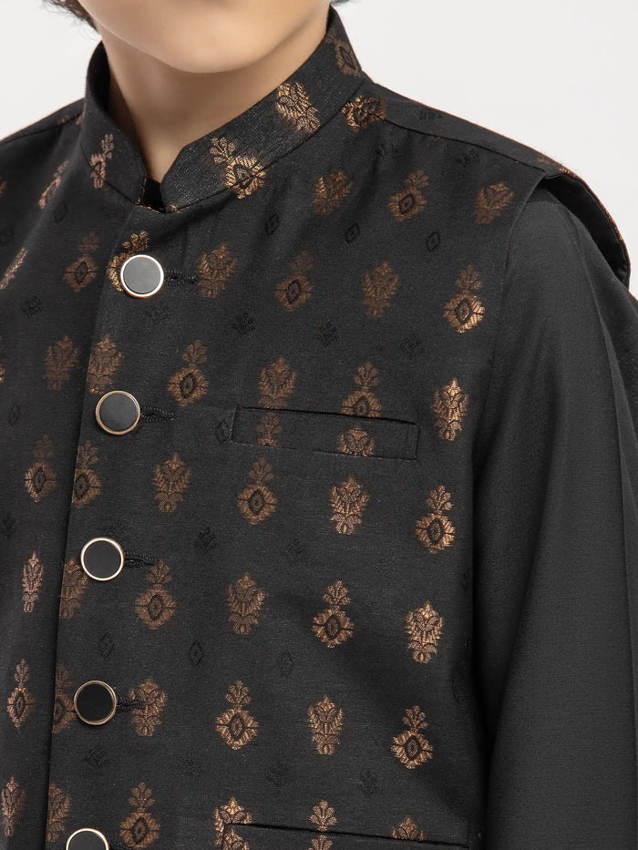 Black Embroidered Blended Waistcoat Suit