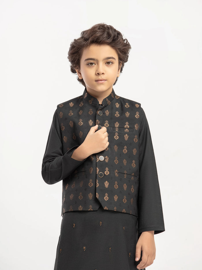 Black Embroidered Blended Waistcoat Suit
