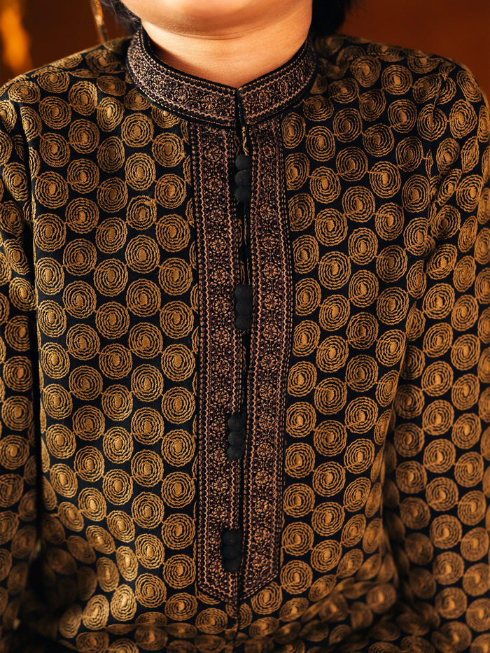 Black Embroidered Cotton Silk Kurta Pajama