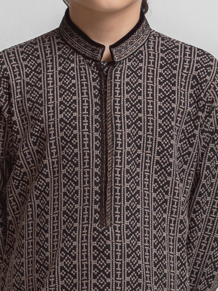 Black Embroidered Schiffli Kurta Pajama
