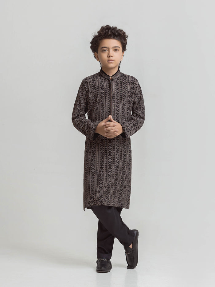 Black Embroidered Schiffli Kurta Pajama