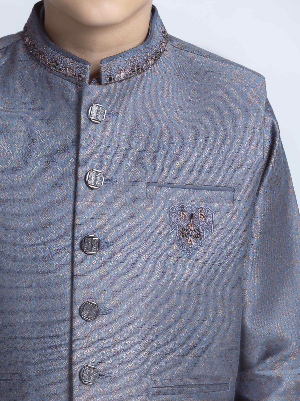 Embroidered Jacquard Waistcoat Suit - Ecbtwcs5-044