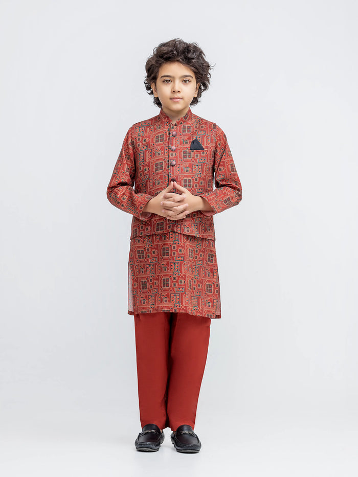 Rust Khaddar Waistcoat Suit